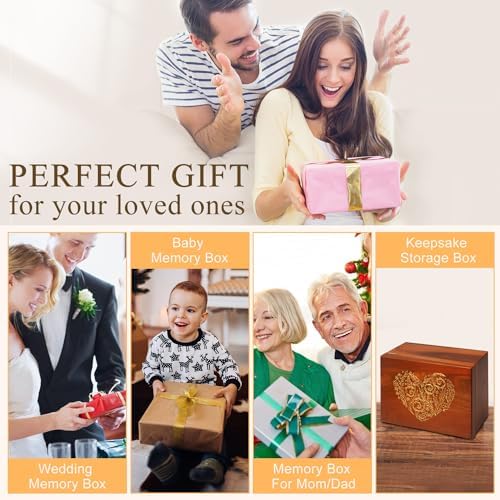Large Wooden Keepsake Box with Hinged Lid and Photo Frame
