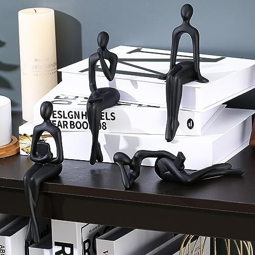 CYYKDA Bookshelf Decor Set of 4 Black Thinker Statues