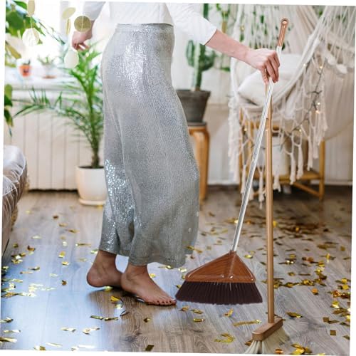 Wood Grain Soft Bristle Hand Broom with Long Handle