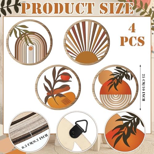 Qunclay 4 Piece Boho Wall Art 10 Inch Wooden Decor
