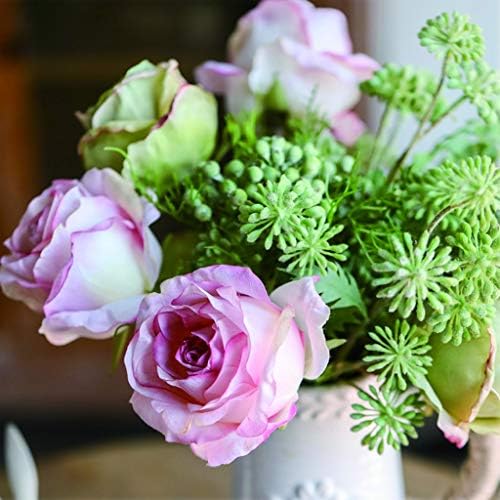 NDRFAWY Artificial Flowers Curled Rose Set with Vase