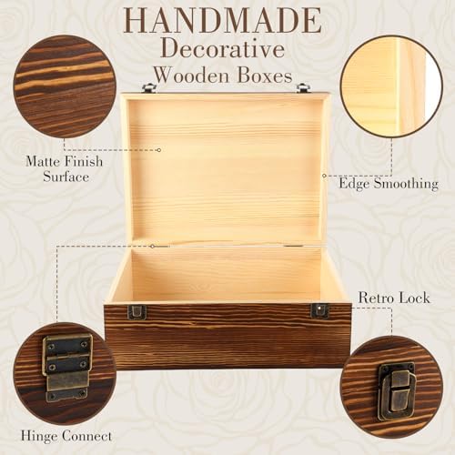 Barydat Extra Large Unfinished Pine Wood Box DIY Craft Storage