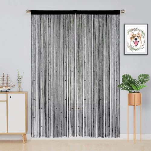 YIIBAII Black Beaded Curtain for Doorway
