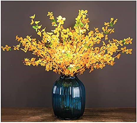 Realistic Artificial Yellow Winter Jasmine with Glass Vase