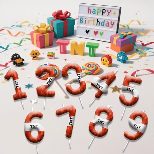TNT Pixel Number 3 Birthday Candles Cake Topper