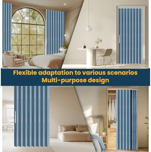AJAZZ Blackout Accordion Door Curtain - 43W x 79L Blue