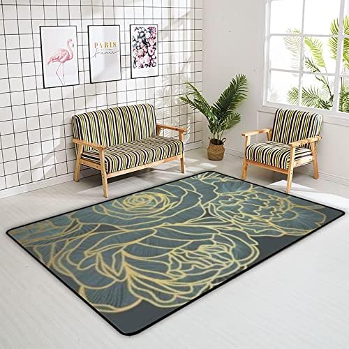 Large Area Rug Non Slip Floor Mats Luxury Golden Rose Design