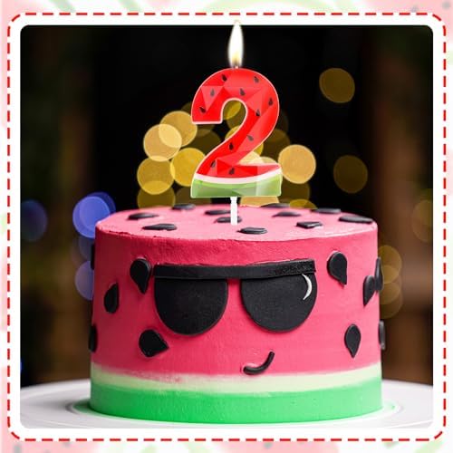 Zolunu 3rd Birthday Watermelon Candle for Summer Party Decorations