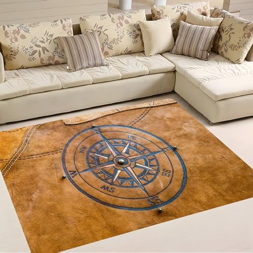 Retro Nostalgic Compass Brown Area Rug 3x5ft