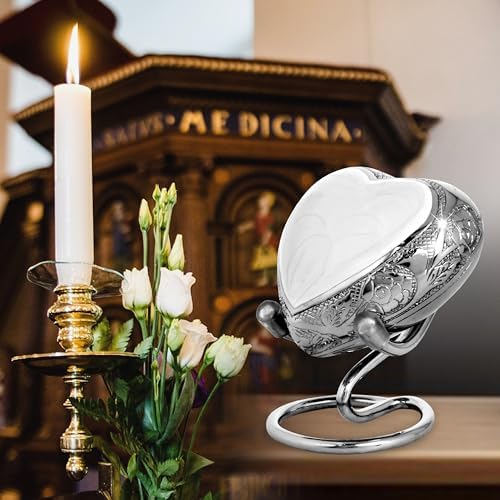 Brass Heart Urn for Ashes - Small Keepsake Urn White