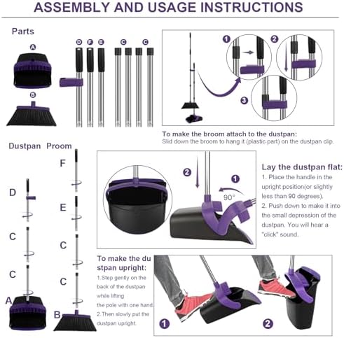 Large Purple Broom with Dustpan Combo Set