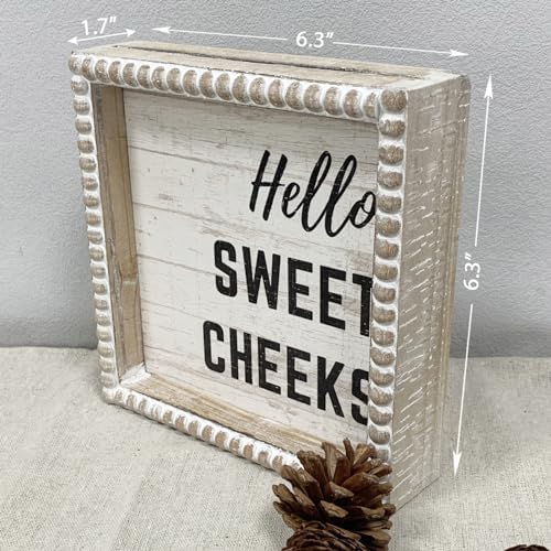 Boho Farmhouse Bathroom Decor Sign - Hello Sweet Cheeks