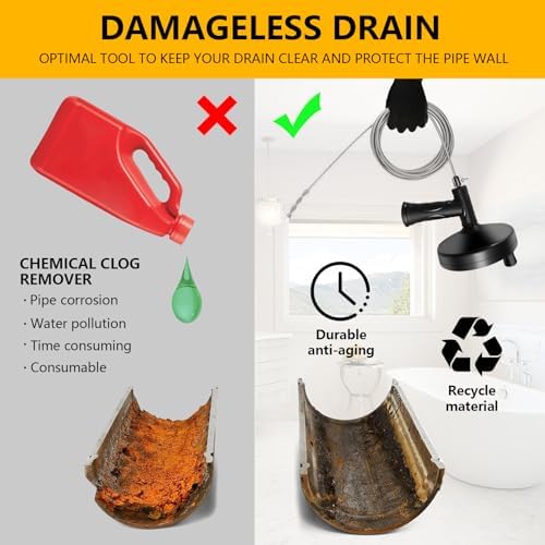 33 Feet Drain Snake Auger with Gloves for Clog Removal