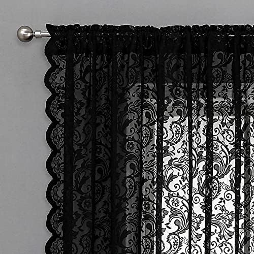 Bujasso Black Sheer Lace Curtain Panels 84 Inch