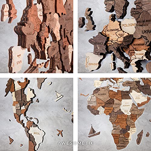 Awesometik 3D Wood Map Wall Art Large Decor