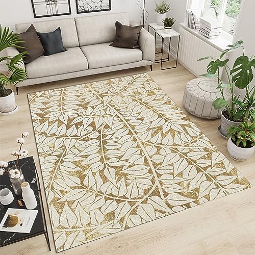 Modern Abstract Khaki Plant Leaves Area Rug 3ft x 4ft