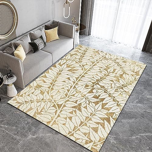 Modern Abstract Khaki Plant Leaves Area Rug 3ft x 4ft