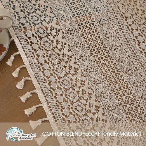 WAZZIO Boho Curtains 2 Panels Beige Cotton