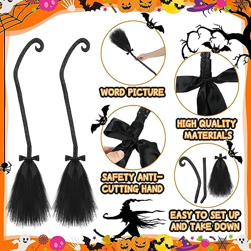 Liliful 2 Pcs Halloween Witch Broom with Ribbons 1