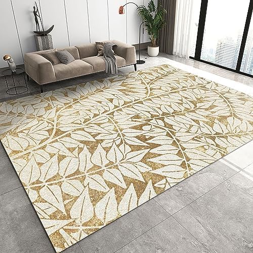Modern Abstract Khaki Plant Leaves Area Rug 3ft x 4ft