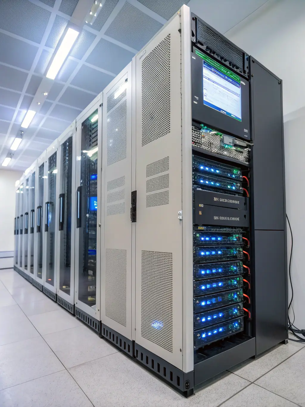 A professional photograph of a server room with multiple blinking lights, symbolizing cloud computing infrastructure, used to illustrate NEURITHTECH's cloud computing solutions.
